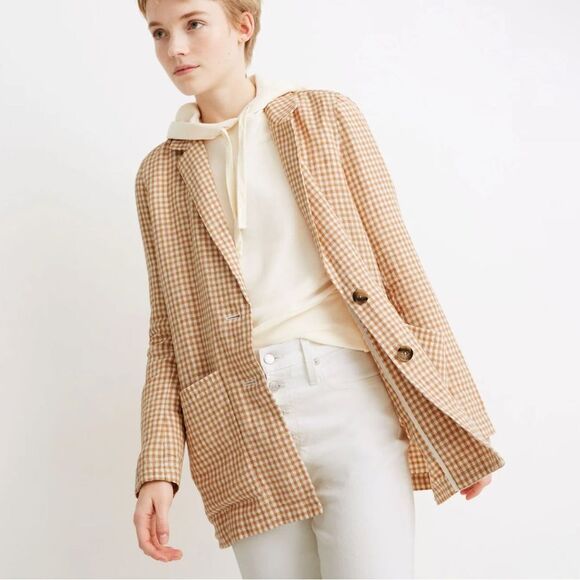 MADEWELL Linen Dorset Blazer in Gingham Check Plaid Women’s Size Small - Picture 2 of 9